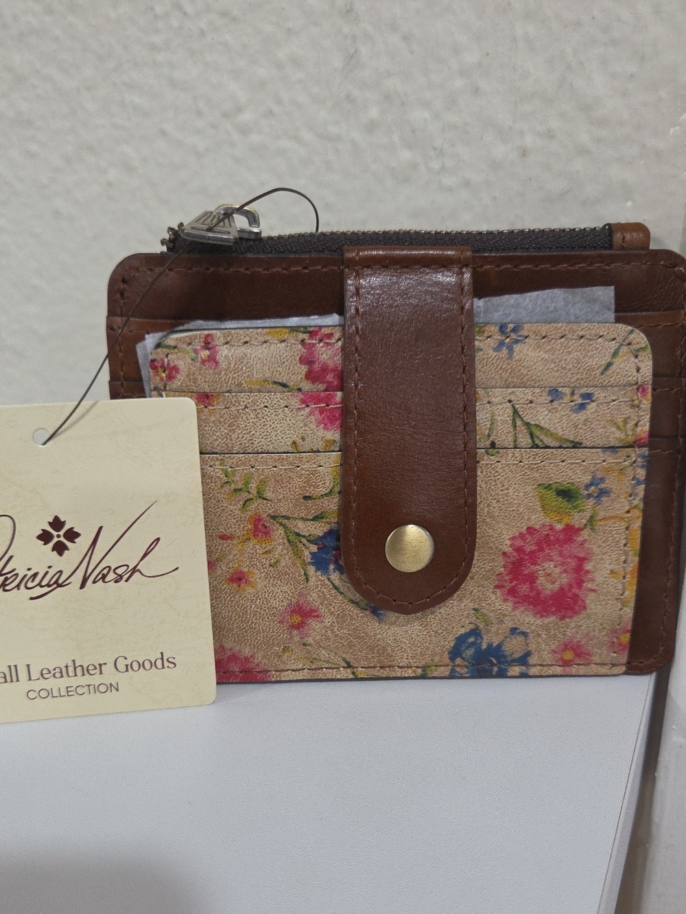 Patricia Nash Brown Leather Floral Card Wallet